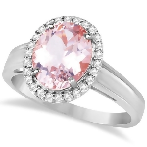 Diamond and Oval Pink Morganite Ring in 14K White Gold 2.43ct - All