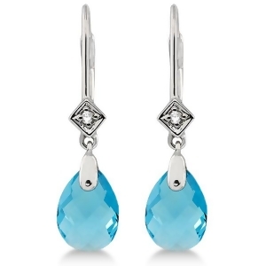 Dangle Diamond and Blue Topaz Briolette Earrings 14k White Gold 4.76ct - All