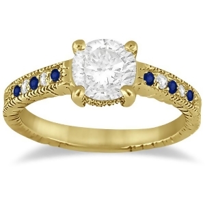 Vintage Blue Sapphire and Diamond Engagement Ring 14k Yellow Gold 0.31ct - All