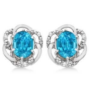 Oval Shaped Blue Topaz and Diamond Earrings in 14K White Gold 3.05ct - All