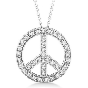 Diamond Peace Sign Pendant Necklace 14k White Gold 0.50ct - All