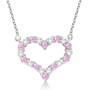 Open Heart Diamond and Pink Sapphire Necklace 14k White Gold 1.30ct - All