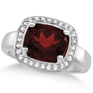Halo Style Diamond and Garnet Ring 14k White Gold 3.28ct - All