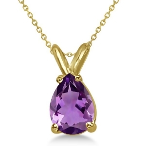 Pear-cut Amethyst Solitaire Pendant Necklace 14K Yellow Gold 1.00ct - All