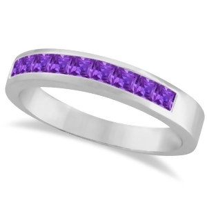 Princess-cut Channel-Set Stackable Amethyst Ring 14k White Gold 1.00ct - All