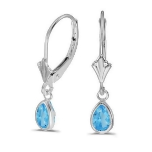 Blue Topaz Dangling Drop Lever-Back Earrings 14K White Gold 1.00ct - All