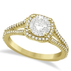 Square Halo Diamond Engagement Ring Split Shank 18K Yellow Gold 1.25ct - All