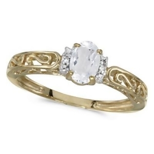 White Topaz and Diamond Filigree Antique Style Ring 14k Yellow Gold - All