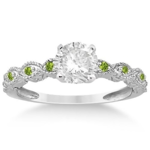 Vintage Marquise Peridot Engagement Ring 14k White Gold 0.18ct - All