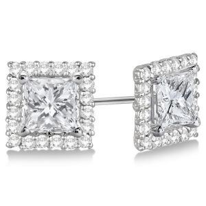 Square Diamond Earring Jackets Pave-Set 14k White Gold 1.01ct - All
