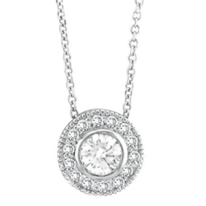 Halo Diamond Circle Pendant Necklace 14K White Gold 0.70ctw - All