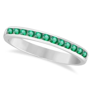 Channel-set Emerald Band Stackable Ring 14k White Gold 0.40ct - All
