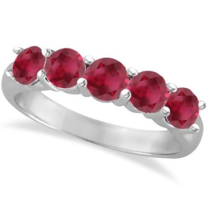 Five Stone Ruby Ring Anniversary Band 14k White Gold 2.25ctw - All