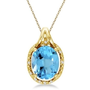 Oval Blue Topaz and Diamond Pendant Necklace 14k Yellow Gold 3.00ct - All
