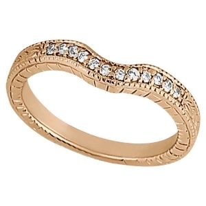 Antique Style Pave-Set Diamond Wedding Band in 18k Rose Gold 0.12 ctw - All
