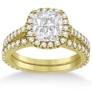Halo Cushion Diamond Engagement Ring Bridal Set 18k Yellow Gold 1.07ct - All