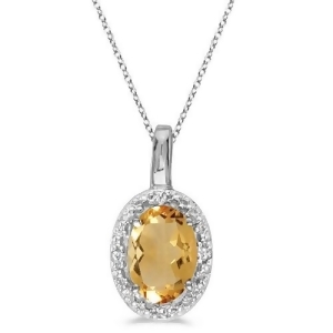 Oval Citrine and Diamond Pendant Necklace 14k White Gold 0.47tcw - All