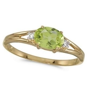 Oval Peridot and Diamond Right-Hand Ring 14K Yellow Gold 0.55ct - All