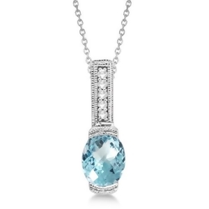 Antique Diamond and Aquamarine Pendant Necklace 14k White Gold 1.10ct - All