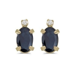 Oval Blue Sapphire and Diamond Studs Earrings 14k Yellow Gold 1.12ct - All