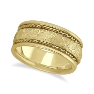 Men's Fancy Satin Finish Carved Wedding Ring 14k Yellow Gold 8.5mm - All