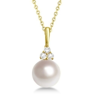 Aaa Quality Freshwater Pearl and Diamond Necklace 14K Yellow Gold 7.5-8mm - All