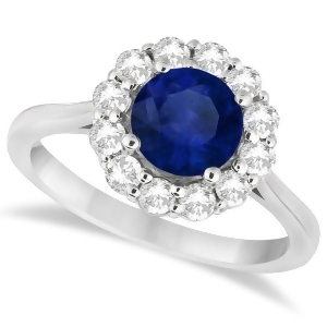 Halo Diamond Accented and Blue Sapphire Ring 14K White Gold 2.14ct - All