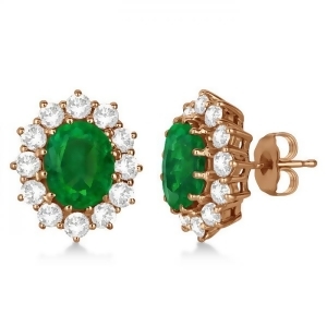 Oval Emerald and Diamond Earrings 14k Rose Gold 7.10ctw - All