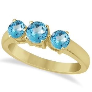 Three Stone Round Blue Topaz Gemstone Ring 14k Yellow Gold 1.50ct - All