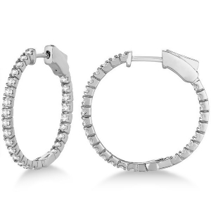 Stylish Small Round Diamond Hoop Earrings 14k White Gold 1.00ct - All
