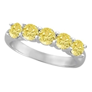Five Stone Fancy Yellow Canary Diamond Anniversary Ring 14k White 1.50ct - All