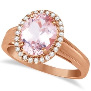 Diamond and Oval Pink Morganite Ring in 14K Rose Gold 2.43ct - All