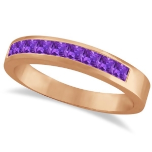 Princess-cut Channel-Set Stackable Amethyst Ring 14k Rose Gold 1.00ct - All