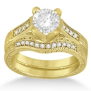 Antique Style Engagement Ring and Matching Wedding Band in 14k Yellow Gold - All