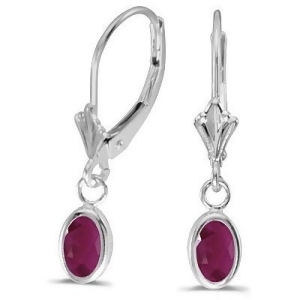 Oval Ruby Lever-back Drop Earrings in 14K White Gold 1.20ct - All