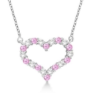 Open Heart Diamond and Pink Sapphire Necklace 14k White Gold 0.65ct - All
