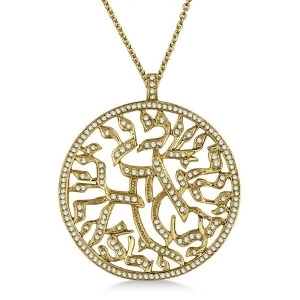 Shema Israel Jewish Diamond Pendant Necklace 14k Yellow Gold 1.55ct - All