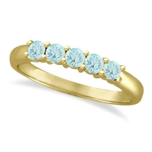 Five Stone Aquamarine Ring 14k Yellow Gold 0.79ctw - All