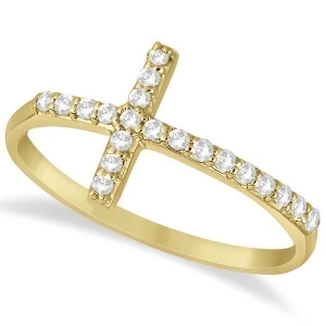 Modern Sideways Diamond Cross Fashion Ring in 14k Yellow Gold 0.20ct - All