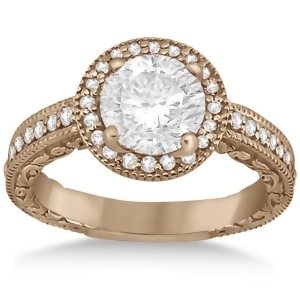 Filigree Carved Halo Diamond Engagement Ring 18k Rose Gold 0.30ct - All