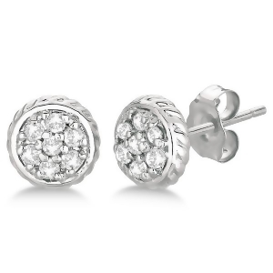 Round Cluster Diamond Earrings 14k White Gold 0.25ct - All