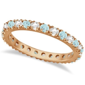 Diamond and Aquamarine Eternity Ring Stacking Band 14K Rose Gold 0.51ct - All
