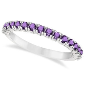 Half-eternity Pave-Set Amethyst Stacking Ring 14k White Gold 0.95ct - All
