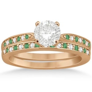 Diamond and Emerald Engagement Ring Set 18k Rose Gold 0.47ct - All