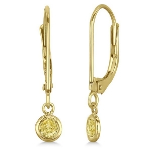 Leverback Dangling Drop Yellow Diamond Earrings 14k Yellow Gold 0.20ct - All
