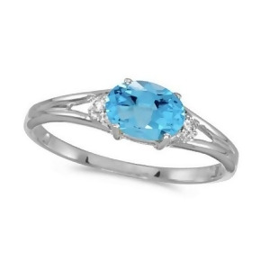 Oval Blue Topaz and Diamond Right-Hand Ring 14K White Gold 0.59ct - All