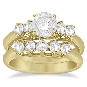 Five Stone Diamond Bridal Set Ring and Band in 14k Yellow Gold 0.90ct - All