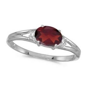 Oval Garnet and Diamond Right-Hand Ring 14K White Gold 0.55ct - All