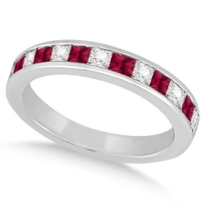 Channel Ruby and Diamond Wedding Ring 14k White Gold 0.70ct - All