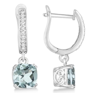 Cushion Cut Aquamarine and Diamond Drop Earrings Sterling Silver 2.63ct - All